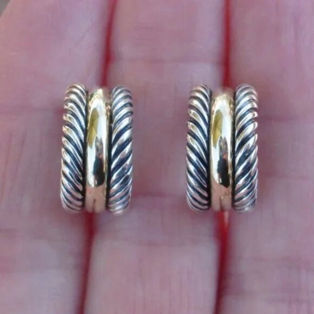 Early Issue David Yurman Cable Classics Hoop Earrings 14K/925 - DY Backs - Picture 3 of 8